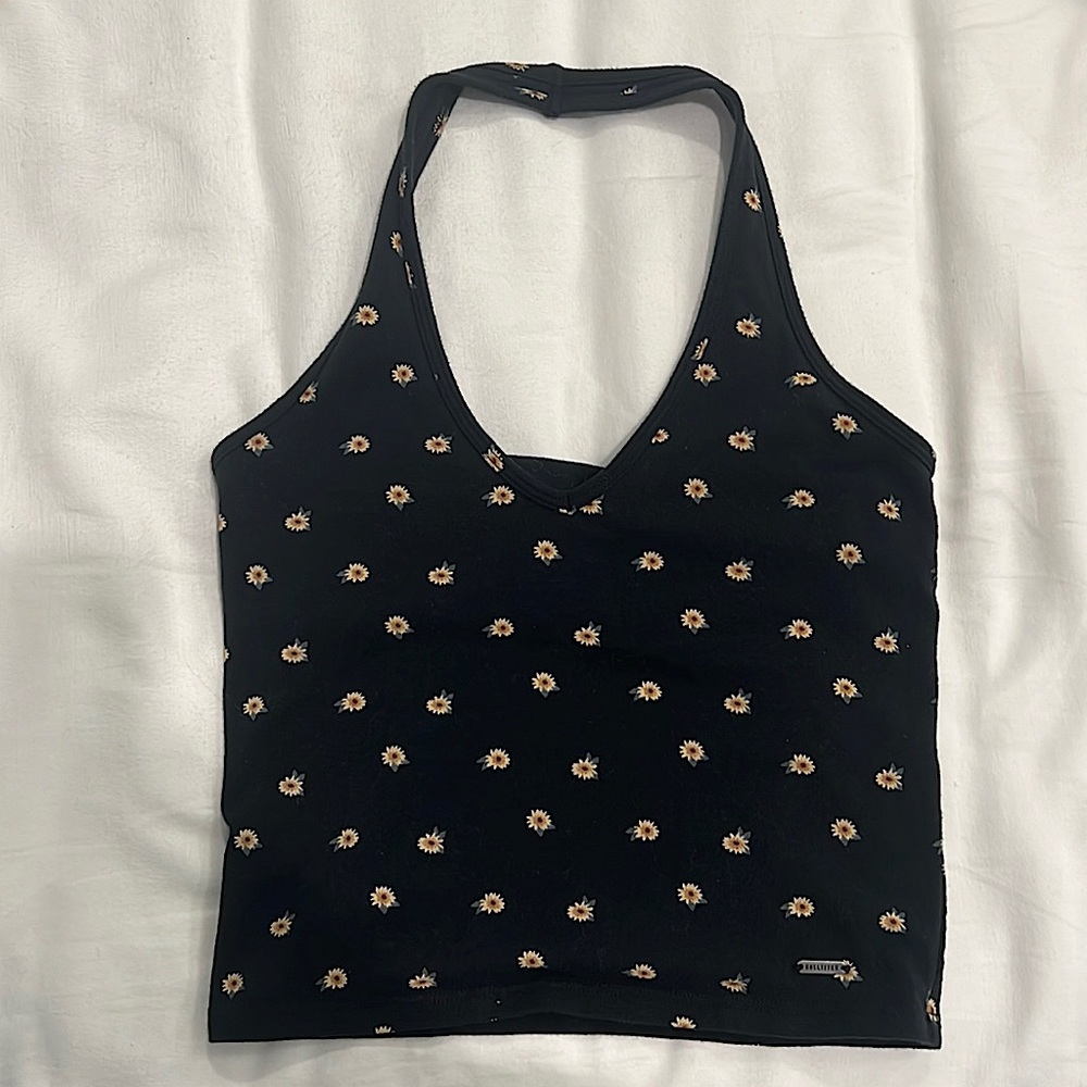 Hollister black sunflower halter top